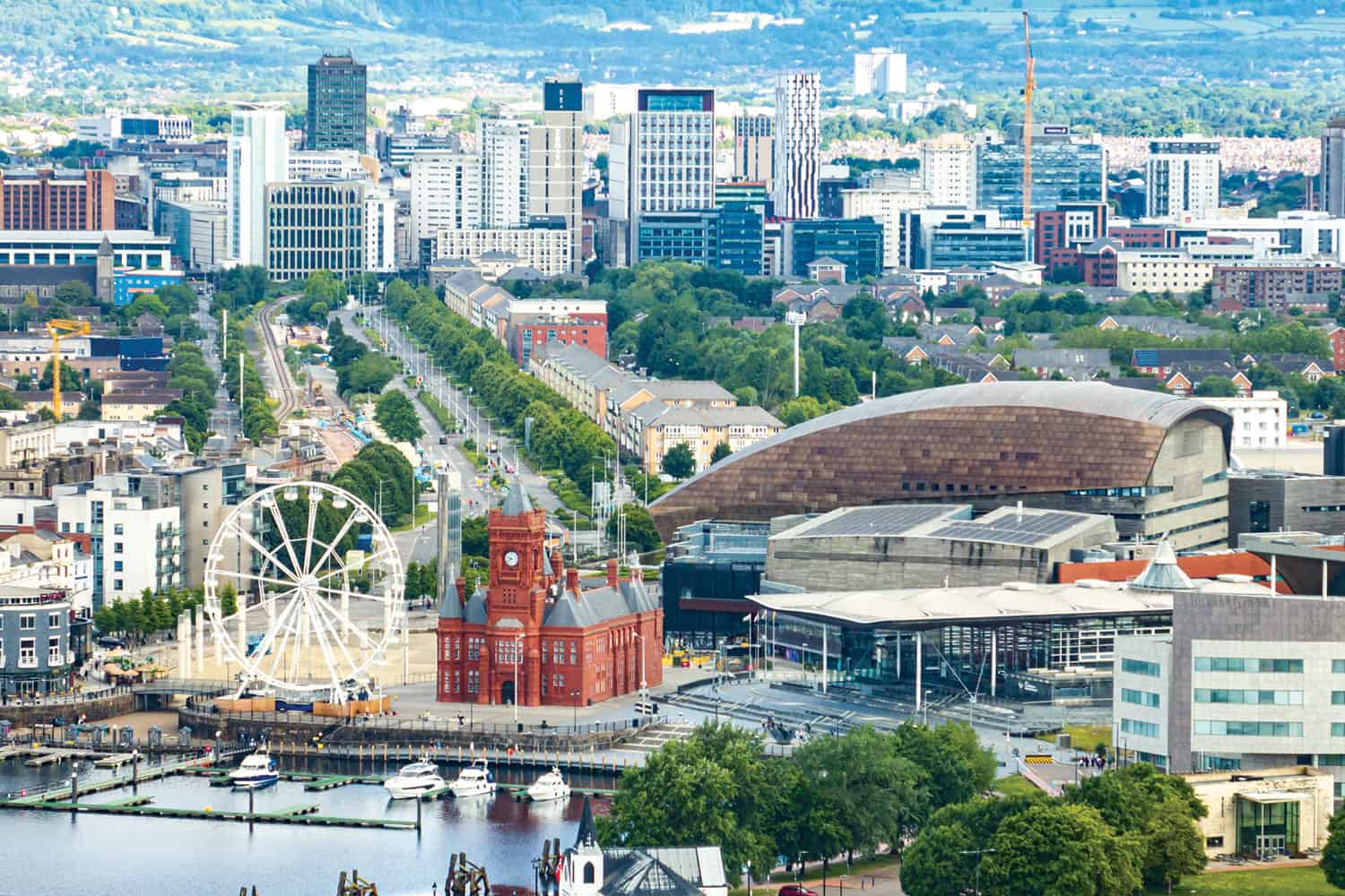 photos of Cardiff Bay, with the city centre in the background; River Tawe at Swansea