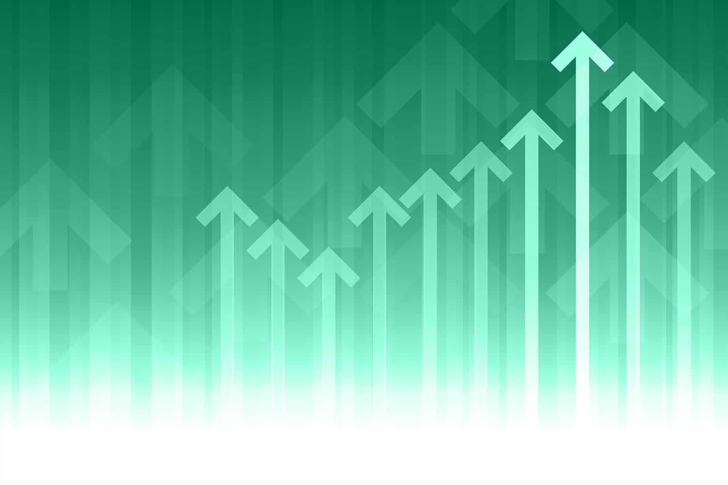 graphic of series of white and green tinted arrows against green background