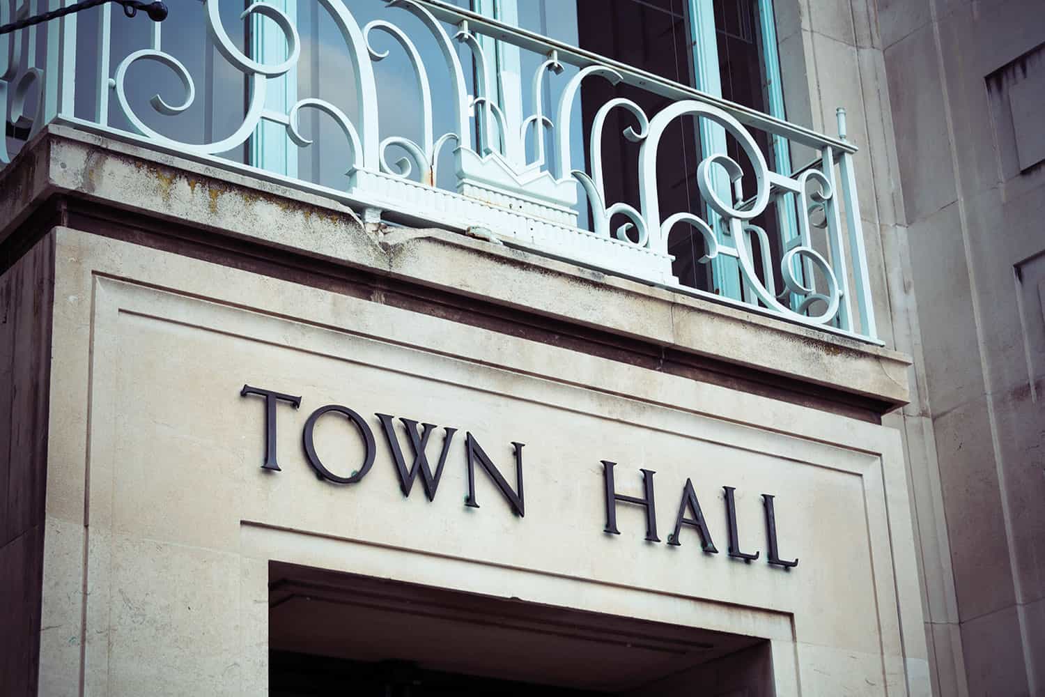 photo of ‘Town hall’ sign above doorway of civic building