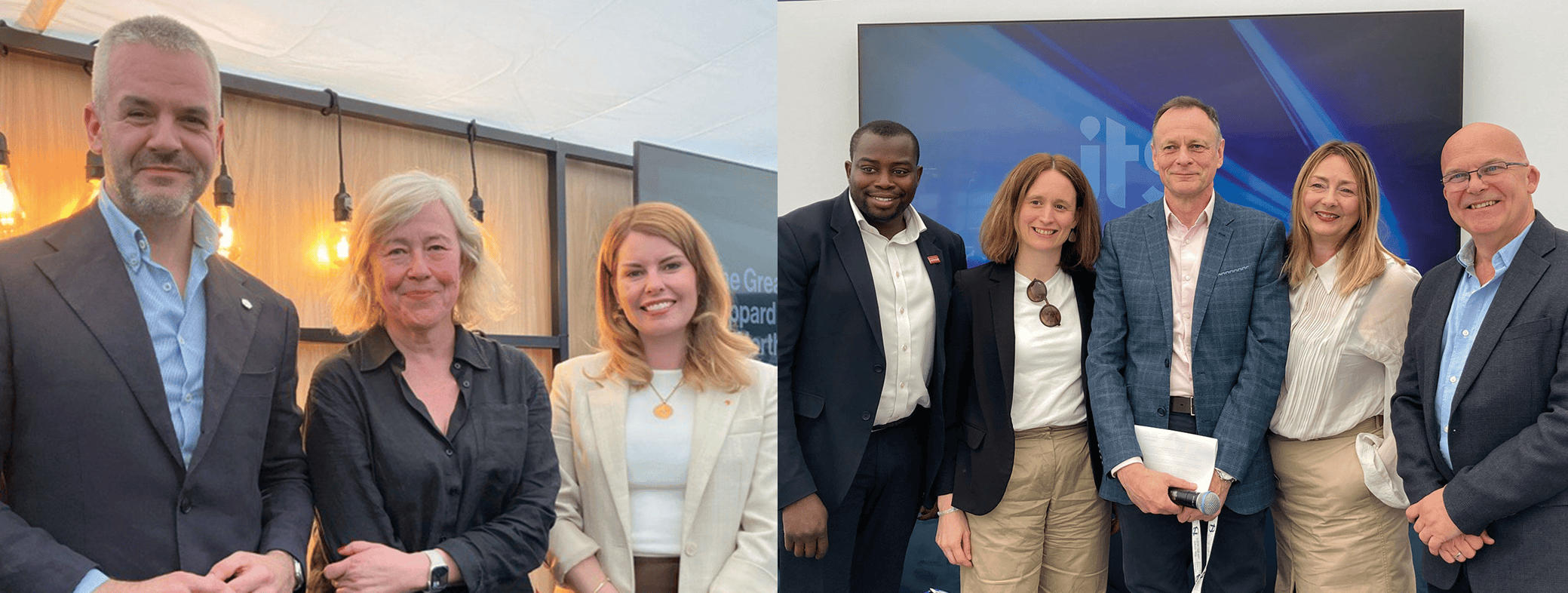 photo of LGA Chief Executive Joanna Killian (c) with Mayors Oliver Coppard and Kim McGuinness, at UKREiiF; the LGA’s Eve Roodhouse (second on left) with other speakers at a UKREiiF session on building the super cities of the future